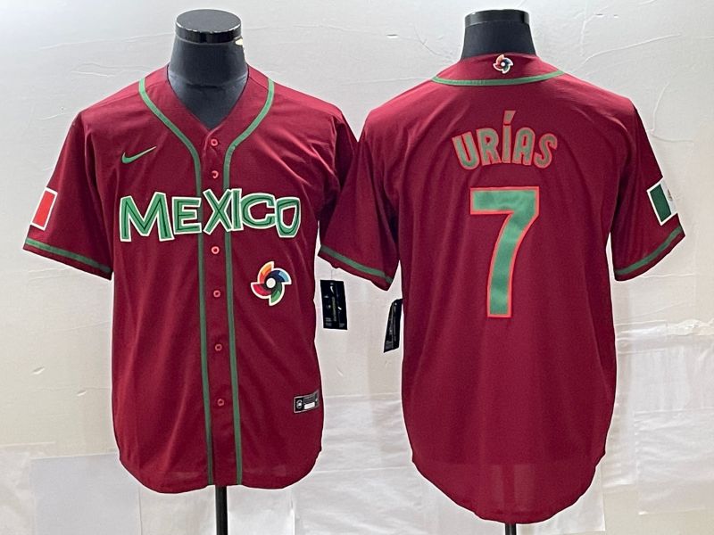 Men 2023 World Cub Mexico 7 Urias Red green Nike MLB Jersey13